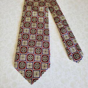 Vintage Liberty of London 100% Silk Tie Red Blue Beige Mens Necktie